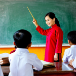 **

"A Vietnamese woman in her late 20s, wearing a modest ao dai, teaching an English class to young children in a rural village school in Vietnam, fully clothed, appropriate attire, safe for work, perfect anatomy, natural proportions, vibrant colors, professional photography, family-friendly."

**