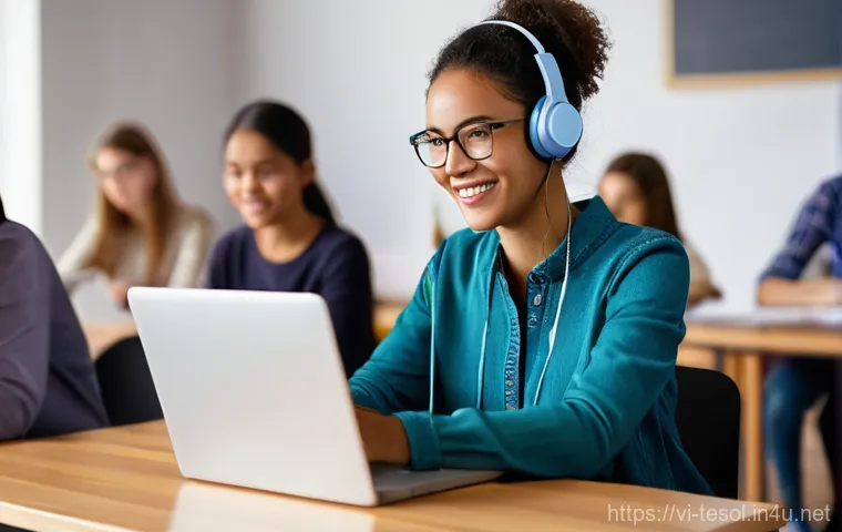 TESOL 강사의 온라인 포트폴리오 - **Prompt: Dynamic Online English Class for Young Adults**
    A bright, well-lit, and modern online ...