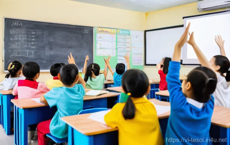 TESOL 자격증의 학술적 중요성 - **Prompt:** A vibrant and modern classroom setting in Vietnam, filled with a diverse group of attent...