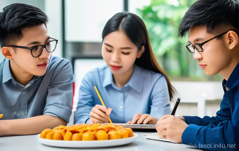 TESOL 강사가 사용하는 최신 기법 - **Vibrant English Communication at a Vietnamese Market:**
    "A bustling, brightly lit modern indoo...