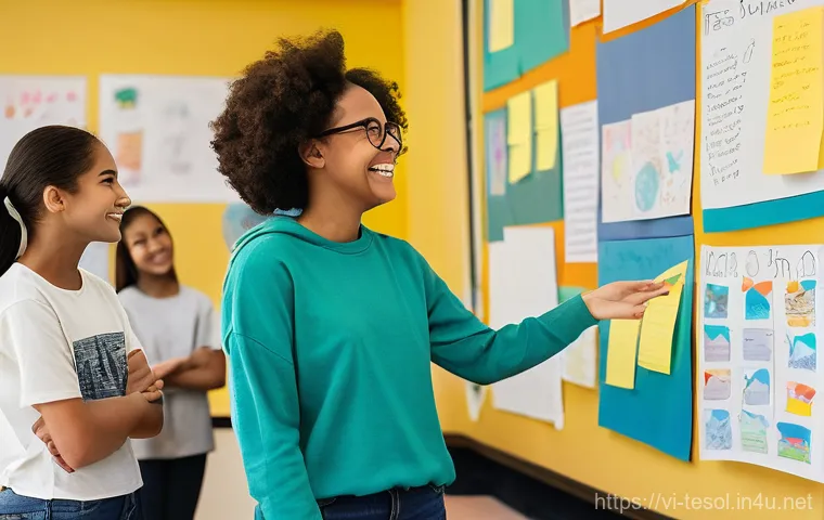 TESOL 수업 계획에서 중요한 요소 - **Prompt:** A vibrant and modern classroom filled with a diverse group of 6-8 high school students (...