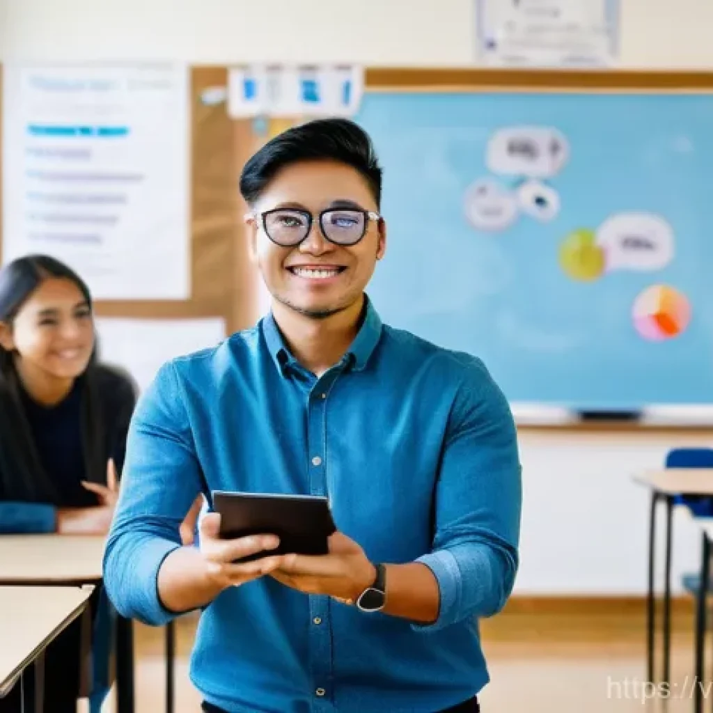 TESOL 강사로서의 정체성 찾기 - **Prompt:** A dynamic and engaging modern TESOL teacher, dressed in smart-casual attire, enthusiasti...