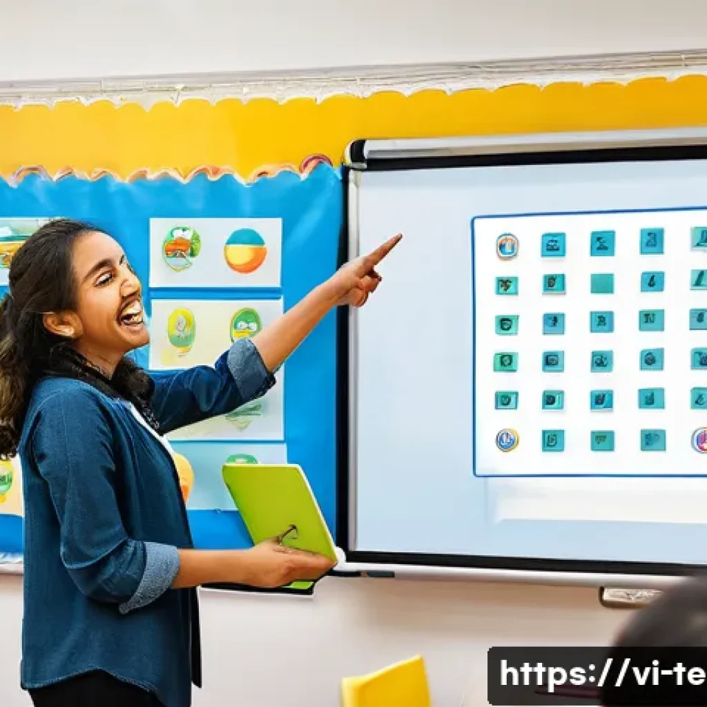 TESOL 교육에서의 창의적 접근법 - **Gamified English Learning in a Dynamic Classroom.**
    A vibrant, modern classroom filled with a ...