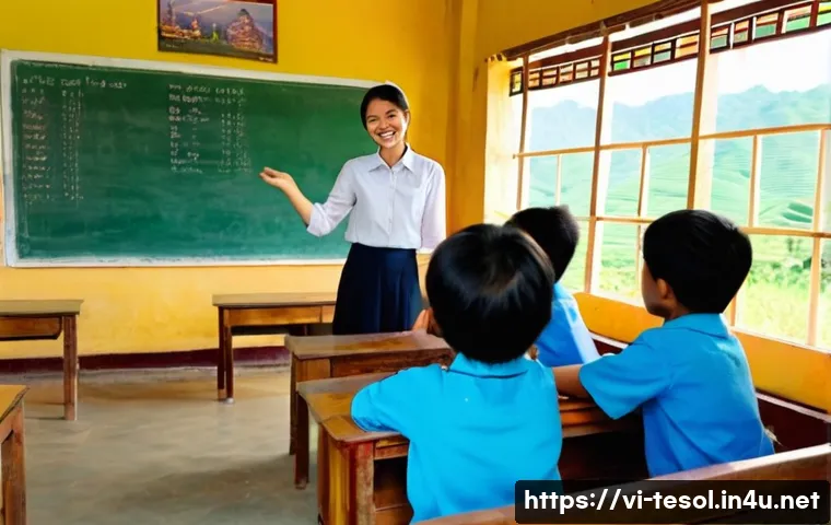 TESOL 자격증으로 가능한 봉사 활동 - **Prompt 1: Inspiring English Class in a Rural Vietnamese Village**
    A wide shot of a brightly li...
