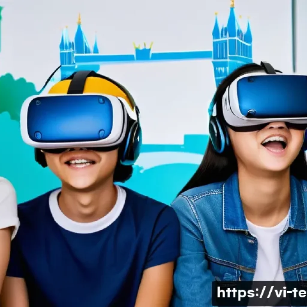 TESOL 강사가 사용하는 최신 기술 - **Prompt 1: VR English Learning Adventure in London**
    "A diverse group of cheerful Vietnamese te...