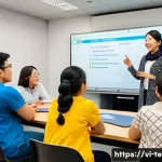 TESOL 강사의 도전 과제 - A diverse TESOL classroom scene featuring adult students from various cultural backgrounds including...