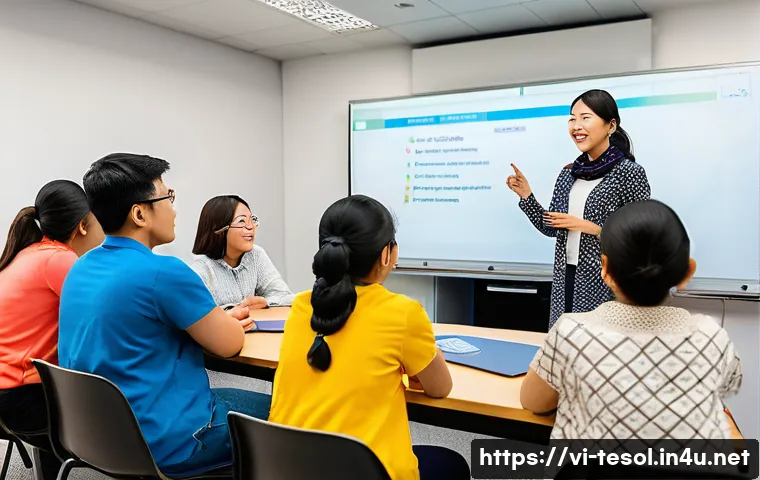 TESOL 강사의 도전 과제 - A diverse TESOL classroom scene featuring adult students from various cultural backgrounds including...
