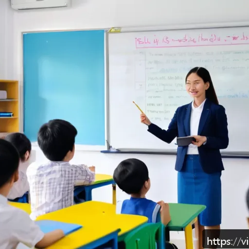 TESOL 강사 지원을 위한 자기소개서 작성 - A professional Vietnamese TESOL teacher conducting an engaging English lesson in a modern classroom,...