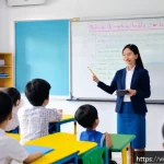 TESOL 강사 지원을 위한 자기소개서 작성 - A professional Vietnamese TESOL teacher conducting an engaging English lesson in a modern classroom,...